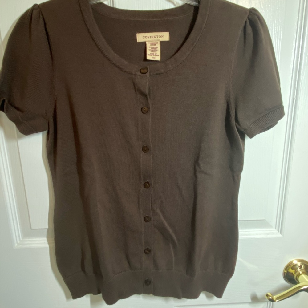 Covington brown short sleeve sweater, size M